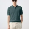 Ribbed cotton-blend knit polo